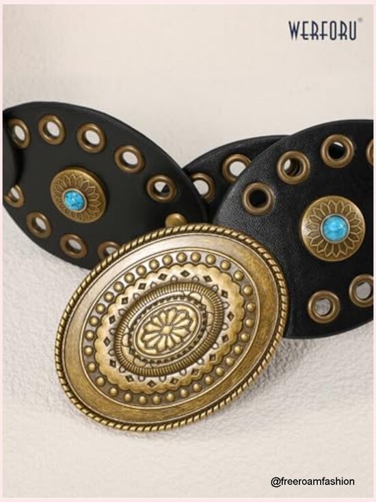 Western Disc Belt with Turquoise Boho Cowgirl Belt Faux Leather main image 4